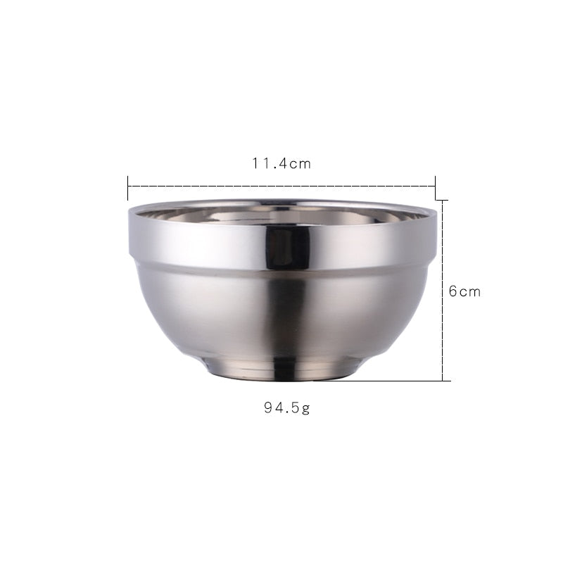 1/6PCS Stainless Steel Walled Heat Insulation Smooth Rice Bowl Non Slip Double Layer Bowls for Adult Children Kitchen Tableware