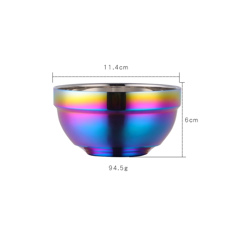 1/6PCS Stainless Steel Walled Heat Insulation Smooth Rice Bowl Non Slip Double Layer Bowls for Adult Children Kitchen Tableware